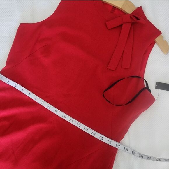 Maggy London Red Ruffled Mock Neck High Low Hem Cocktail Dress - Picture 6 of 10